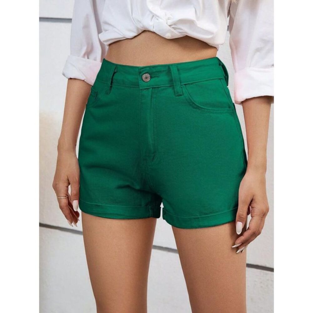 Everyday the Label HighWaisted Denim Shorts Women Dark Green
